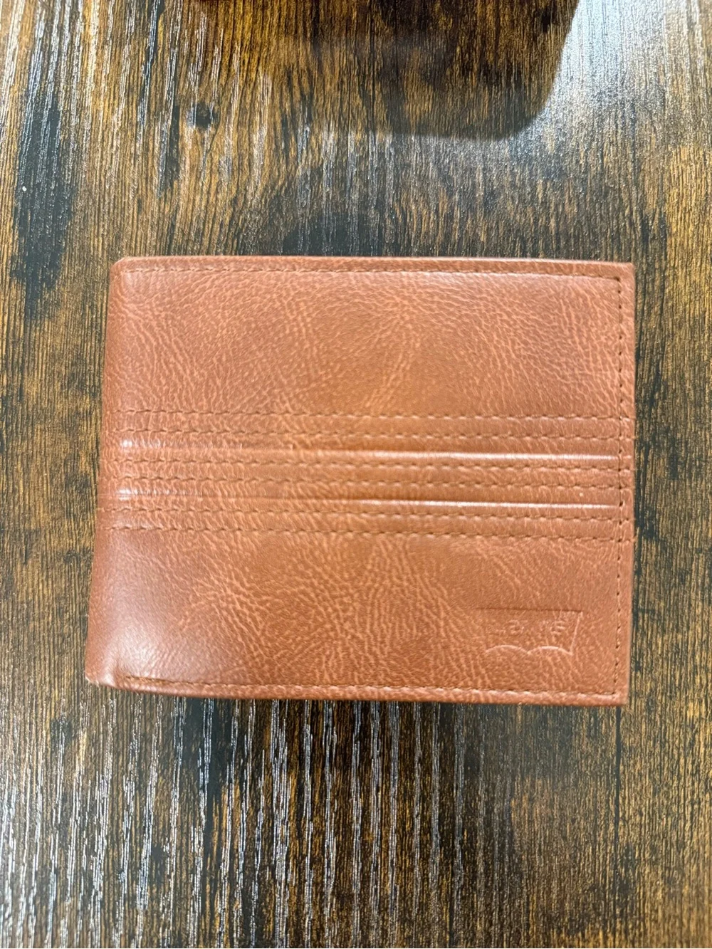 Levi's Brown Leather Bifold Wallet with Red Metal Case